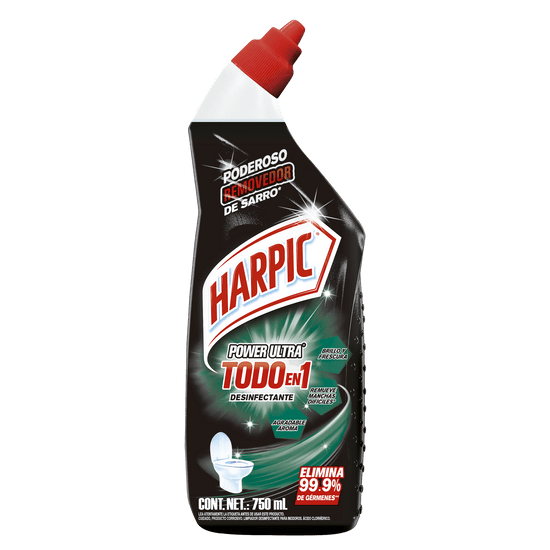 Botella negra de Harpic Power Ultra Todo en 1 Desinfectante de 750ml