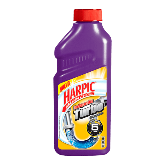 Botella morada Harpic Destapacaños Turbo de 500ml