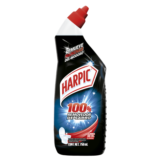 Botella negra de Harpic 100% Removedor de Sarro 750ml