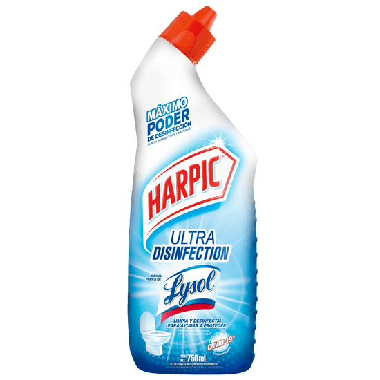 Botella blanca de Harpic Ultra Disinfection Lysol 750ml
