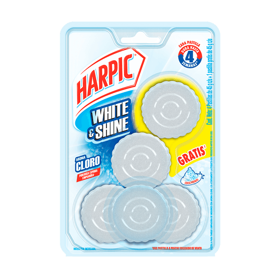 Paquete de 5 pastillas de Harpic White & Shine Cloro